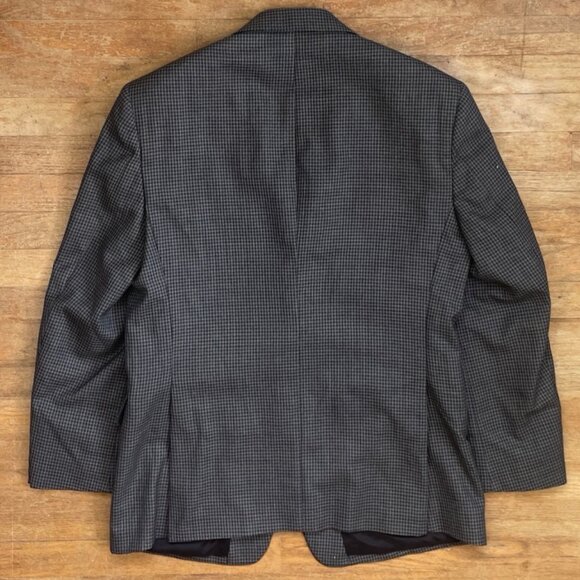 Vintage Mens Wool Blazer Size 42R Micro Plaid 1990s Sport Coat Suit Jacket Gray - Picture 4 of 5